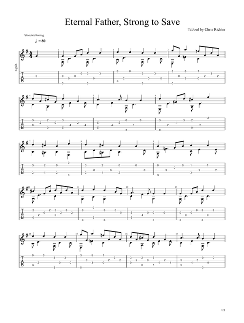 Eternal Father, Strong to Save (Arr. Chris Richter) - Words: William Whiting/Music: John Bacchus Dykes (Guitar Tab)