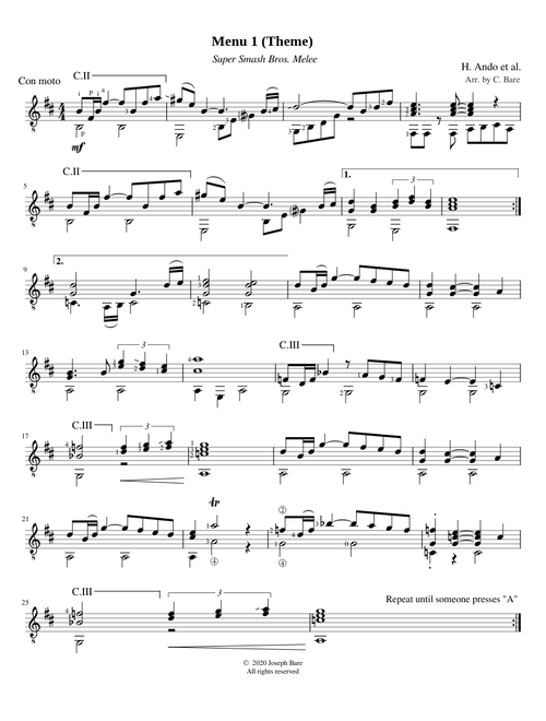 Menu 1 Theme (Super Smash Bros. Melee) for solo guitar