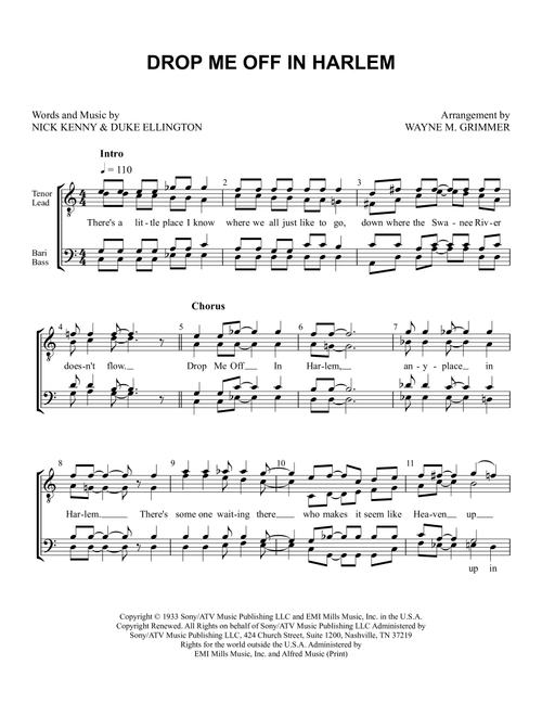 Drop Me Off In Harlem (Arr. Wayne M. Grimmer) - Duke Ellington, Nick Kenny (Choral, TTBB)