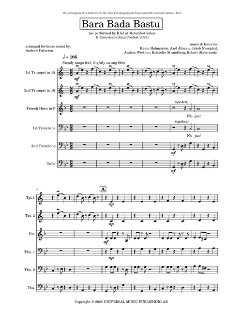 Bara Bada Bastu (Arr. Andrew Paterson) - Kaj (Brass Ensemble)