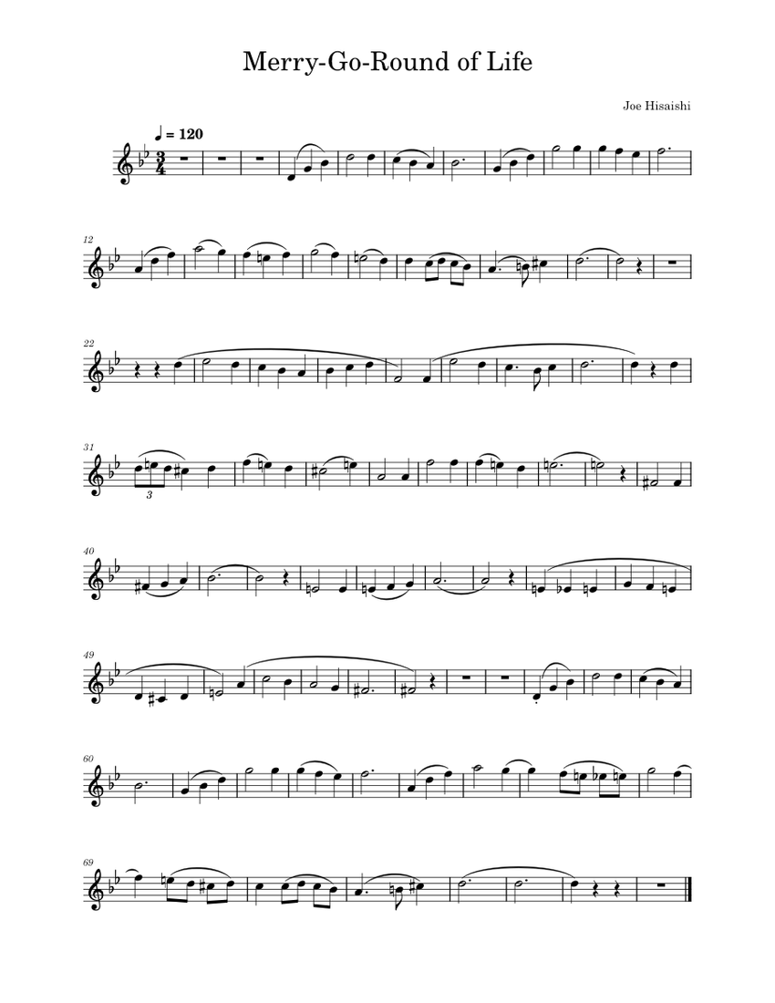 MerryGoRound of Life Joe Hisaishi Trumpet Solo Sheet music for