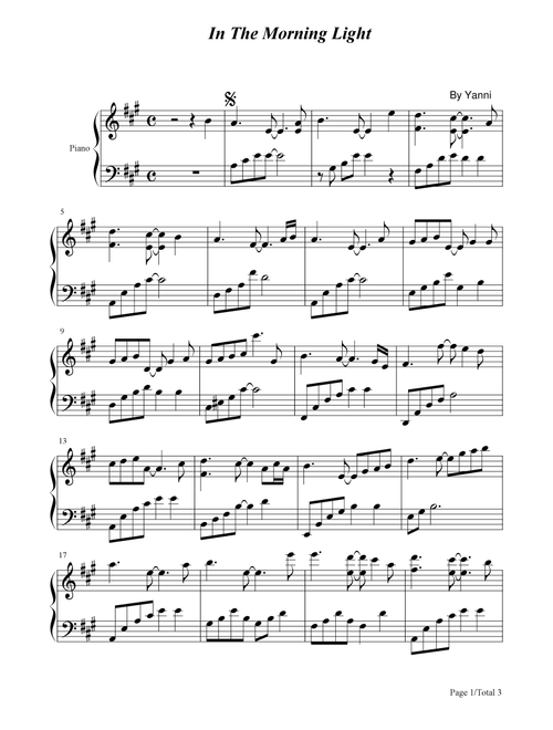 In The Morning Light (Arr. poon) - Yanni (Piano Solo)
