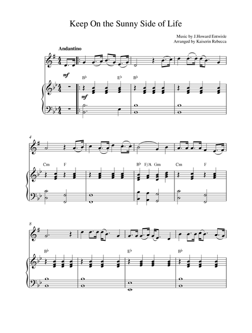 Keep On the Sunny Side of Life (Arr. Kaiserin Rebecca) - JHoward Entwisle (Alto Sax and Piano)