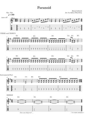 Play Official version of Paranoid Sheet Music by Black Sabbath for