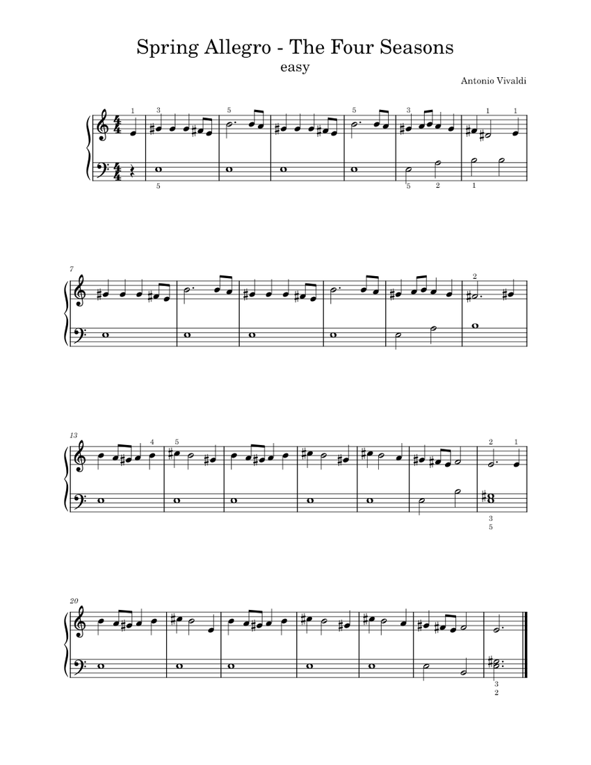 Spring Allegro -_The Four Seasons - Antonio Vivaldi Sheet Music for ...
