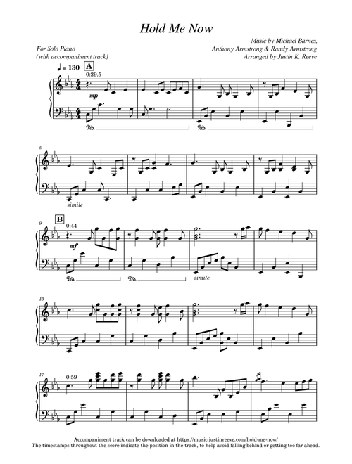 Hold Me Now (Arr. Justin K. Reeve) - RED (Piano Solo)