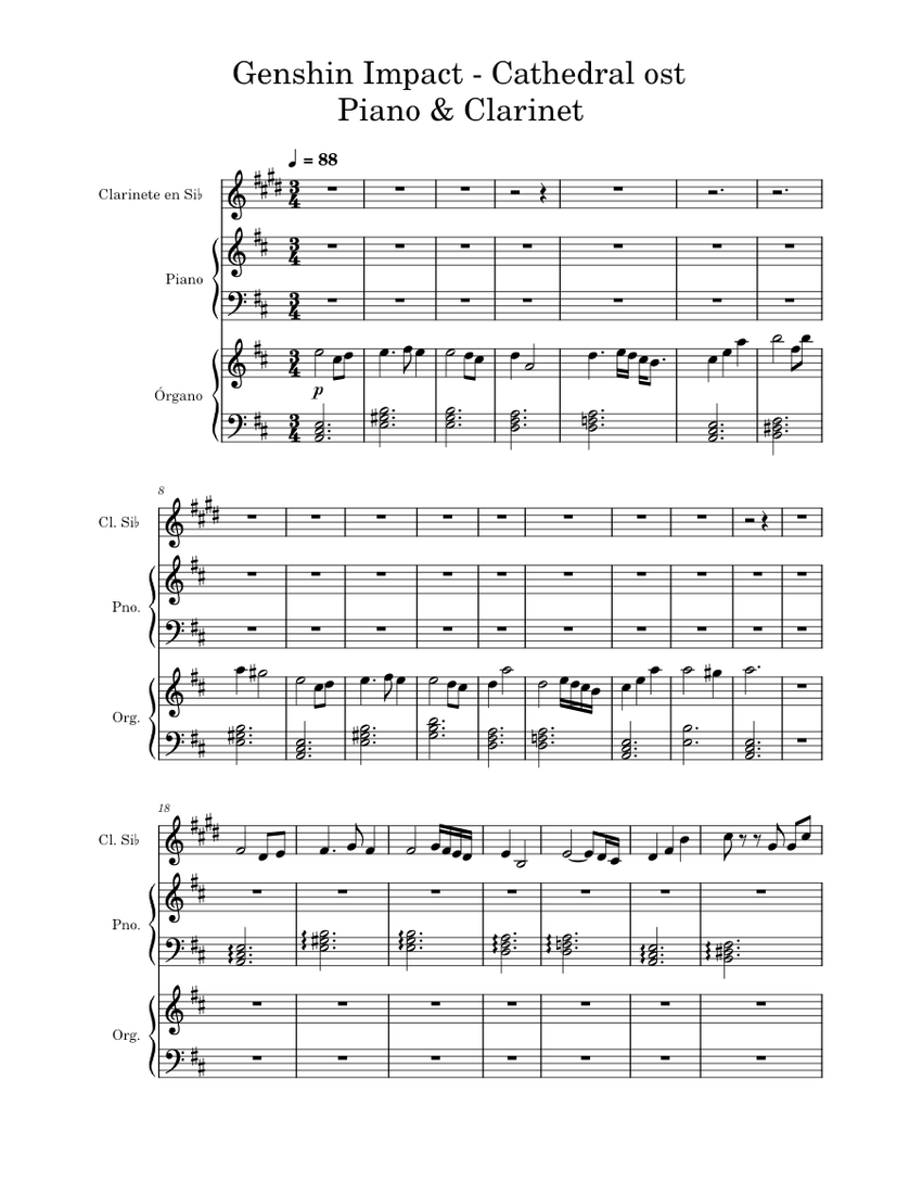 Cathedral ost Genshin Impact Sheet music for Piano, Organ,
