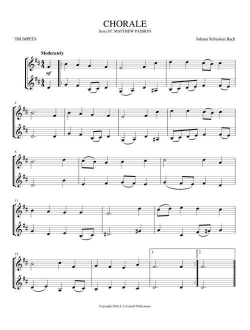 Chorale (from St. Matthew Passion) (Arr. Mark Phillips) - Johann Sebastian Bach (Trumpet Duet)