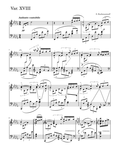 Rachmaninoff - Rhapsody on a theme of Paganini, Variation 18, Solo Piano