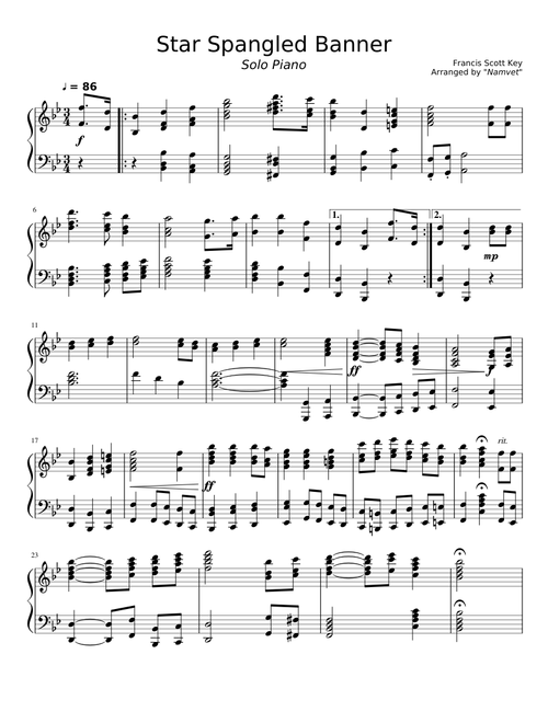 Star Spangled Banner for Solo Piano