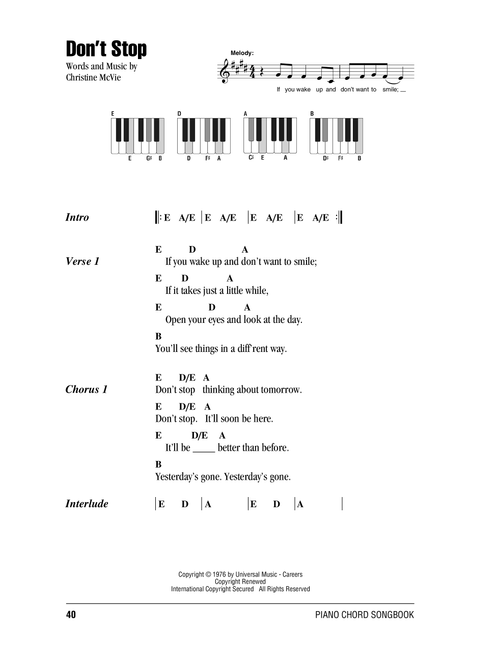 Don't Stop - Fleetwood Mac (Piano Chords-Lyrics)