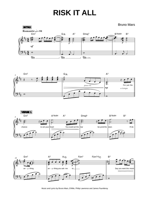 Risk It All - Bruno Mars (Piano)