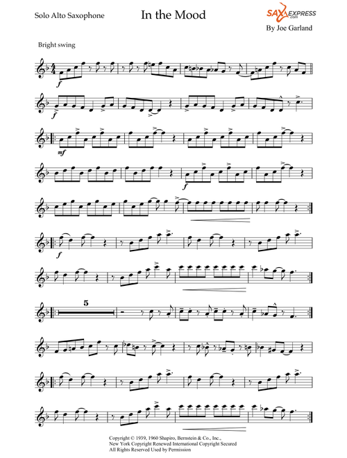 In The Mood (Arr. SaxExpress) - Ernie Field's Orchestra (Alto Sax Solo)