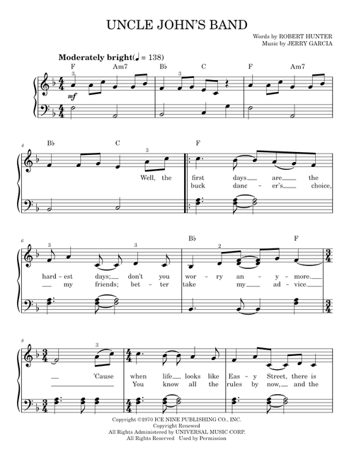 Uncle John's Band - Grateful Dead, Jeff Beck (Easy Piano)