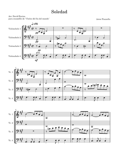 Soledad - Astor Piazzolla -(arranged for cello quartet)
