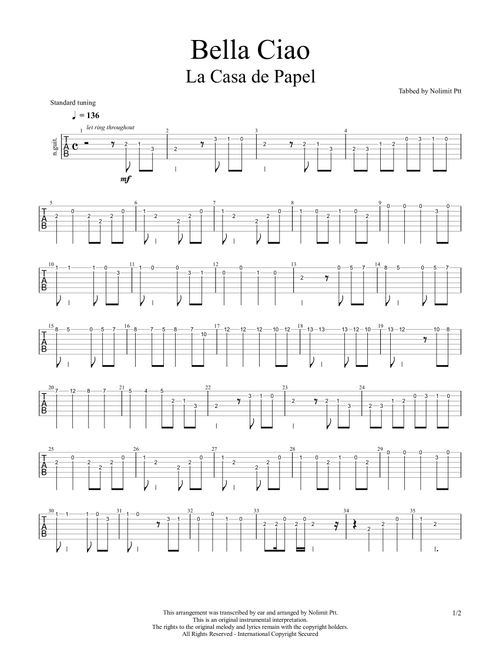 Bella Ciao (Arr. Righty) - Lä Casa de Papel (Easy Guitar with TAB)
