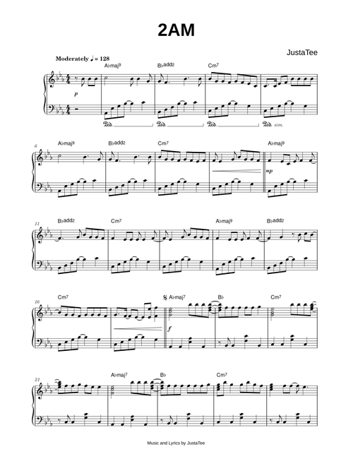 2AM [2AM] - JustaTee (Piano)