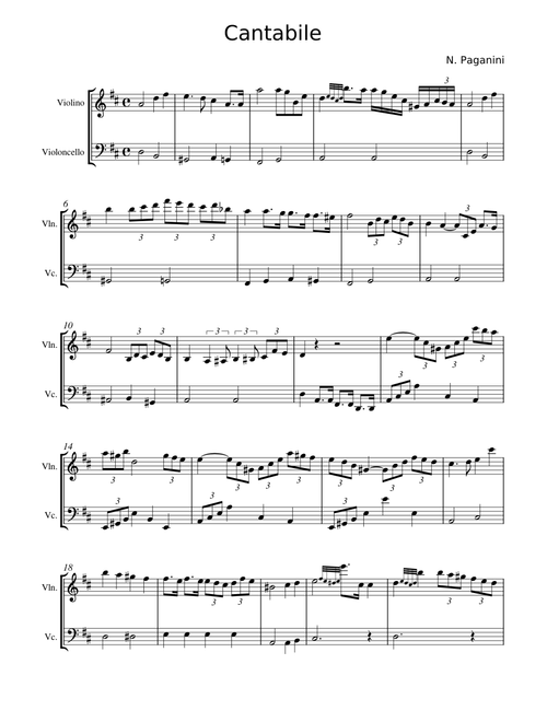 Cantabile, MS 109 – Niccolò Paganini Paganini - Cantabile (trascrizione per Violino e Violoncello)