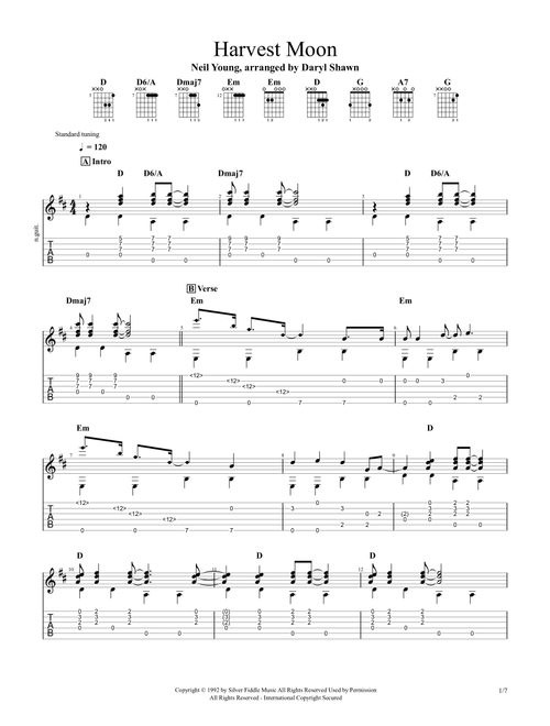 Harvest Moon (Arr. Daryl Shawn) - Neil Young (Guitar Tab)