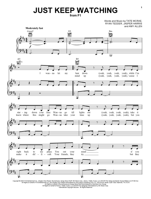 Just Keep Watching (from F1: The Movie) - Tate McRae (Piano-Vocal-Guitar)