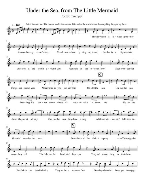 Under the Sea, for Bb Trumpet