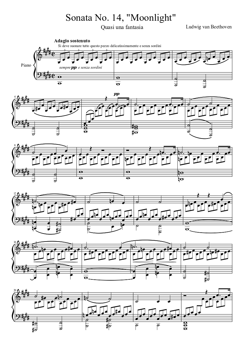noche donde quiera Capitán Brie Sonata No. 14, Op. 27, No. 2 - Ludwig van Beethoven Sheet music for Piano  (Solo) | Musescore.com