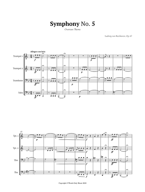 Symphony No. 5 by Beethoven for Brass Quartet (Arr. Ander) (Brass Ensemble)