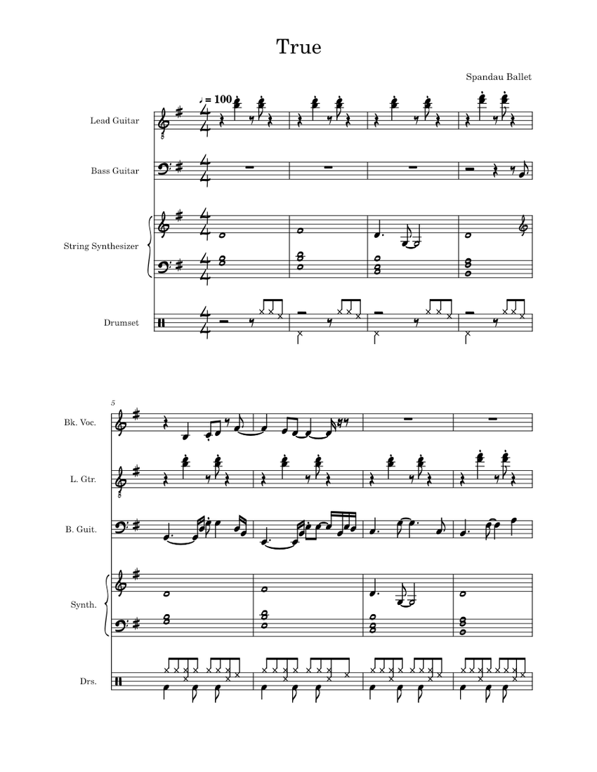 True- Spandau Ballet Sheet music for Piano, Vocals True- Spandau Ballet Sheet music for Piano, Vocals