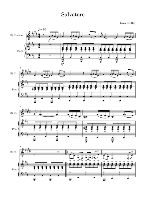 Salvatore Clarinet and piano duet – Lana Del Rey