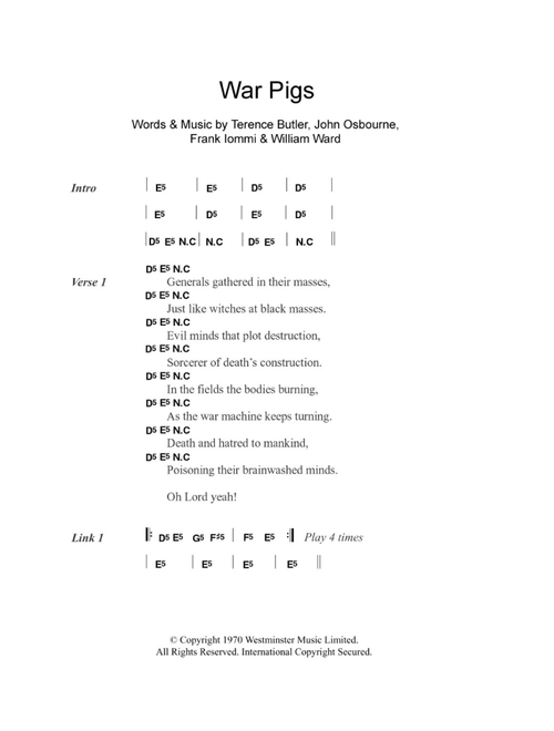 War Pigs - Black Sabbath, Ozzy Osbourne (Guitar Chords-Lyrics)