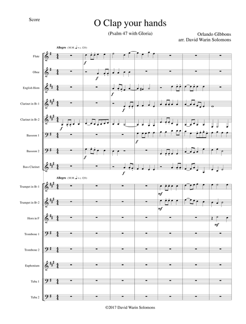 O Clap your Hands (Orlando Gibbons visits Venice) for wind and brass (Arr. David Warin Solomons) (Large Ensemble)