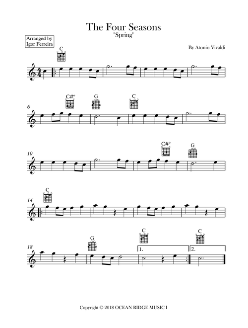 The Four Seasons - Spring - Allegro 1 (Arr. Igor Ferreira) - Parry Library (Piano-Vocal-Guitar (Piano Accompaniment))