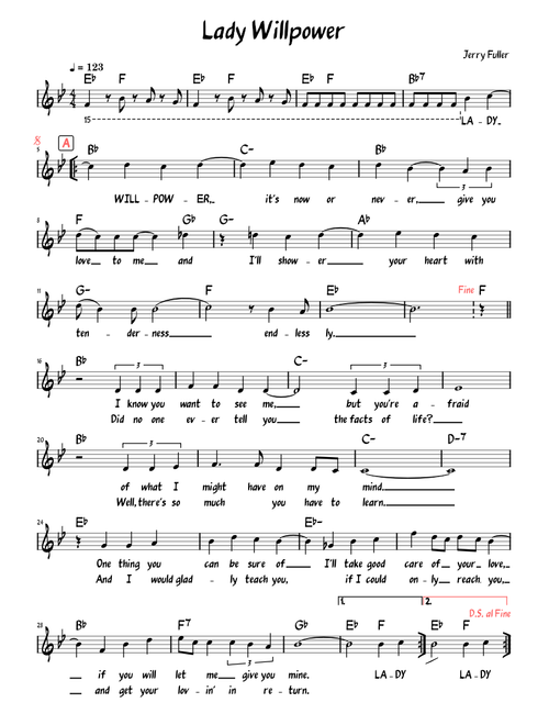Lady Willpower (Lead sheet with lyrics and accompaniment )