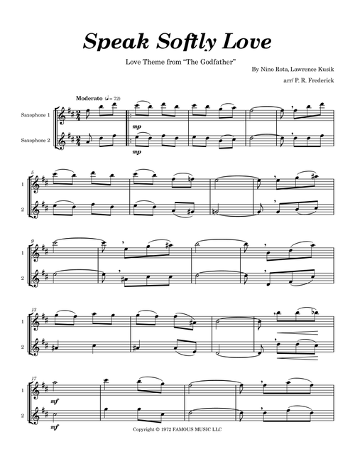 Speak Softly Love (Arr. P. R. Frederick) - Lawrence Kusik, Nino Rota (Saxophone Duet)