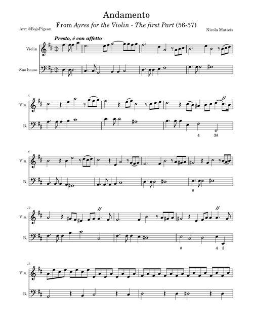 Ayrs for the Violin: The first Part: Andamento 2 – Nicola Matteis