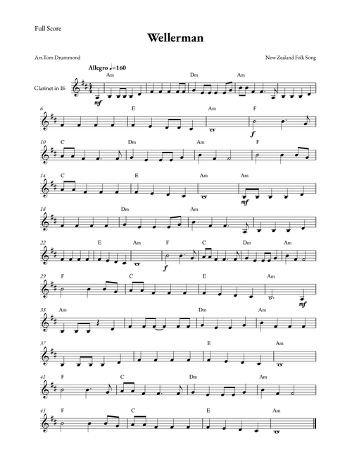 Wellerman (Arr. Tom Drummond) - New Zealand Folk Song (Clarinet Solo)