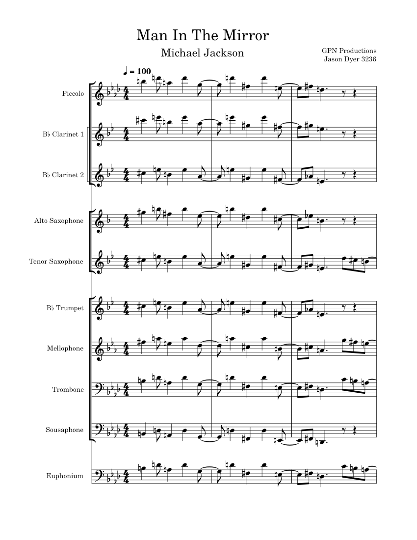 Man In The Mirror Michael Jackson (Jason Dyer) Sheet music for