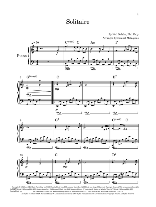 Solitaire (Arr. SAMUEL DE SOUZA MALAQUIAS) - Clay Aiken (Piano Solo)
