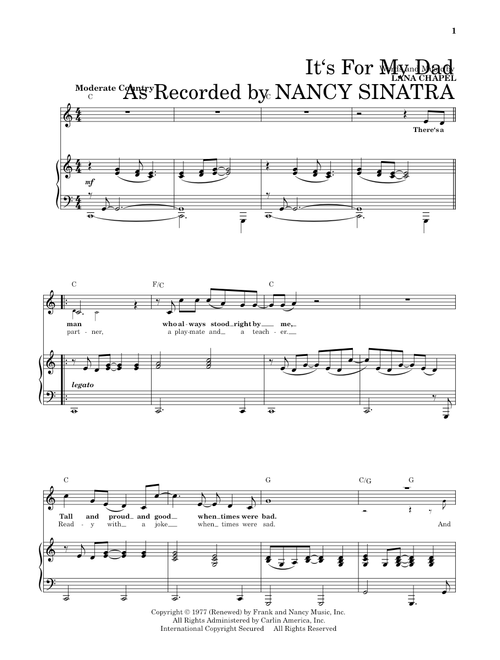 It's For My Dad - Nancy Sinatra (Piano Vocal)
