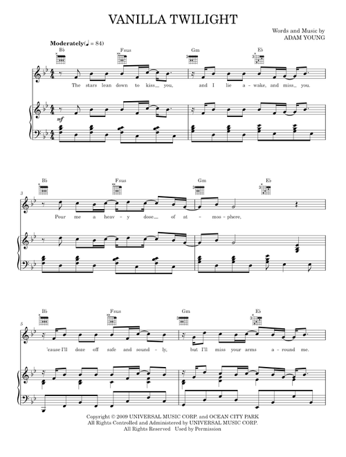 Vanilla twilight - Owl City (Piano-Vocal-Guitar)
