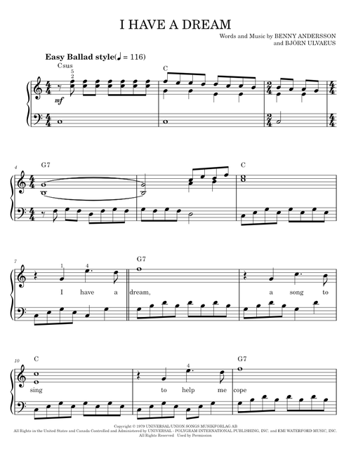 I Have A Dream - ABBA, Mamma Mia! Movie (Easy Piano)