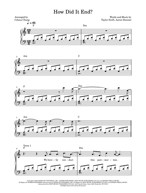 How Did It End? (Arr. Celena Chang) - Taylor Swift (Piano Solo)