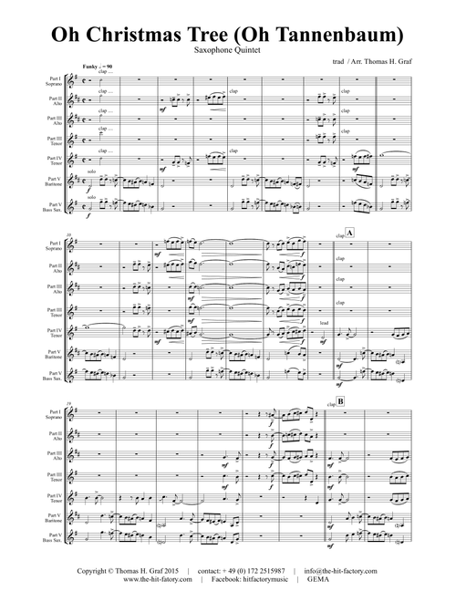 Oh Christmas tree - Oh Tannenbaum - Funky - Saxophone Quintet (Arr. Thomas H. Graf) - trad (Woodwind Ensemble)