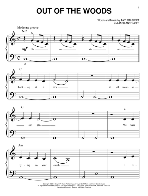 Out Of The Woods - Taylor Swift (Big Note Piano)