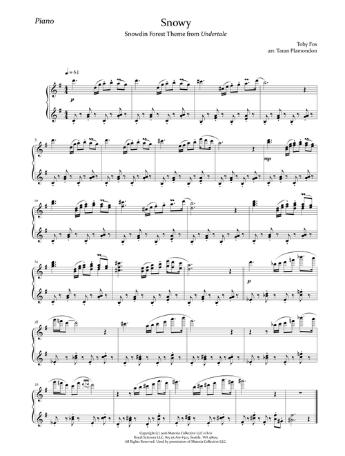 Snowy (from Undertale) (Arr. Taran Plamondon) - Toby Fox (Piano Solo)