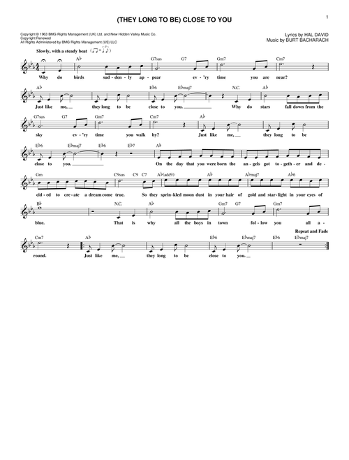(They Long To Be) Close To You - The Carpenters (Lead Sheet - Fake Book)