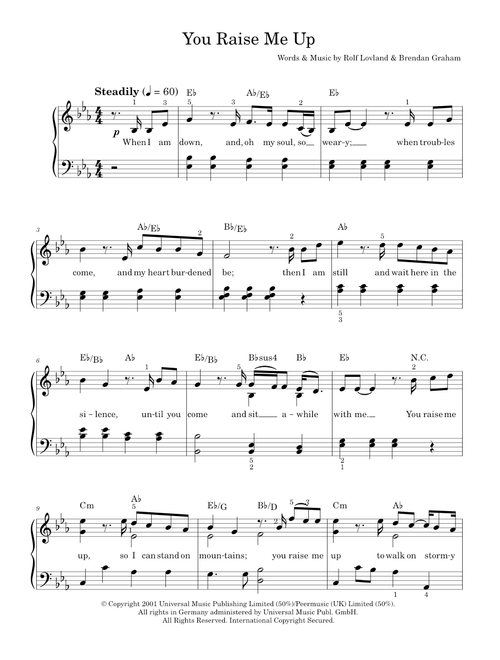 You Raise Me Up - Josh Groban, Westlife (Easy Piano)
