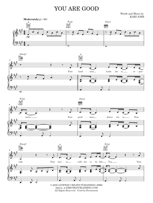 You are good - Kari Jobe (Piano-Vocal-Guitar)