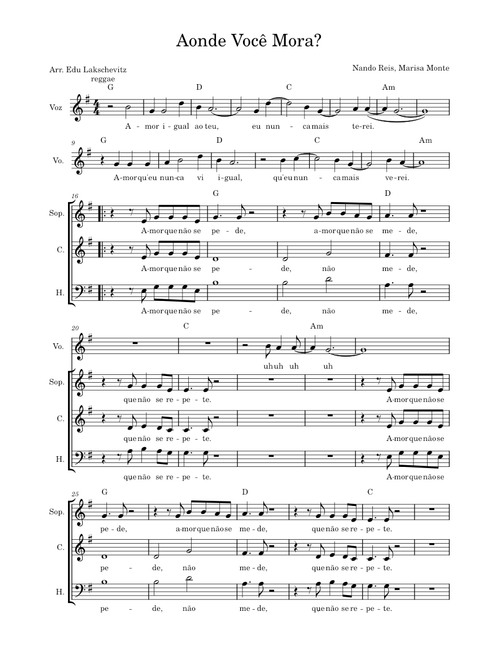 Aonde Você Mora? - Nando Reis, Marisa Monte (Arr. Edu Lakschevitz)