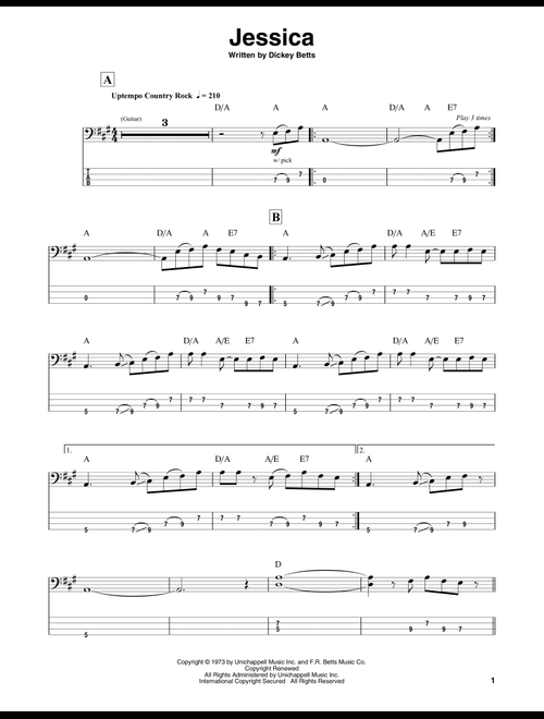 Jessica - Allman Brothers Band (Bass Tab)